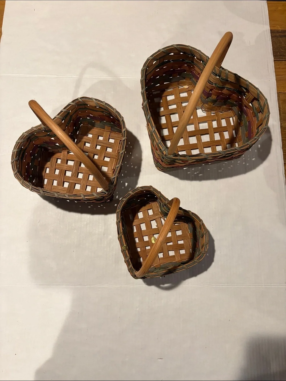 Heart-Shaped Woven Basket Set in Brown - 3 Piece